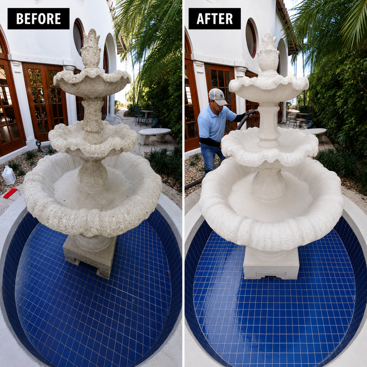 Stone restoration project — before and after